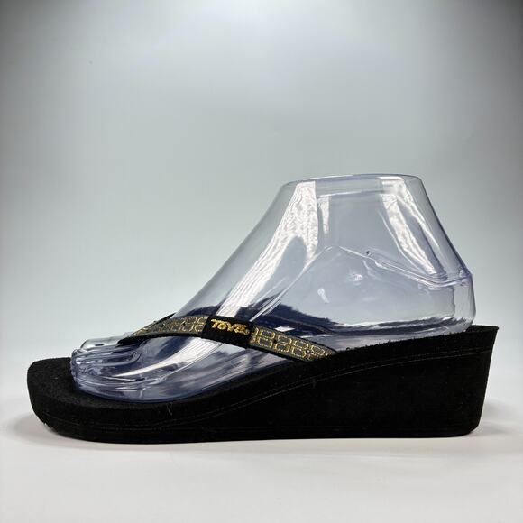 Teva Mush Black Wedge Flip Flop Thong Sandals Comfort Casual Women’s Size 7 - Picture 4 of 9